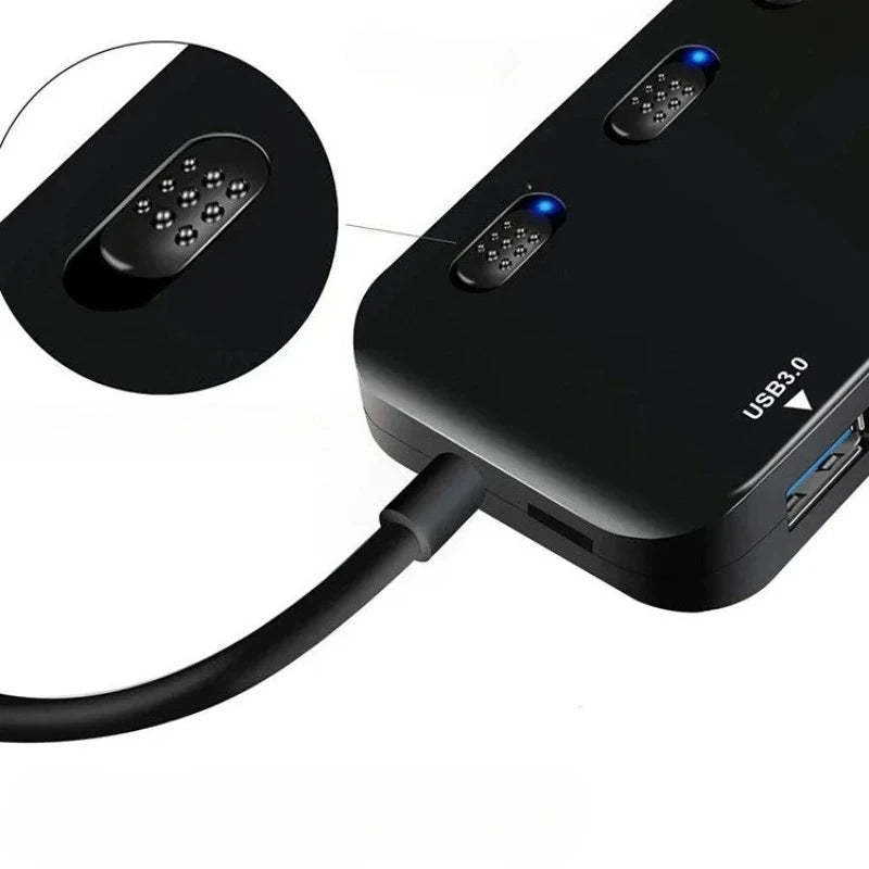 4-Port USB Hub with Individual On/Off Switches
