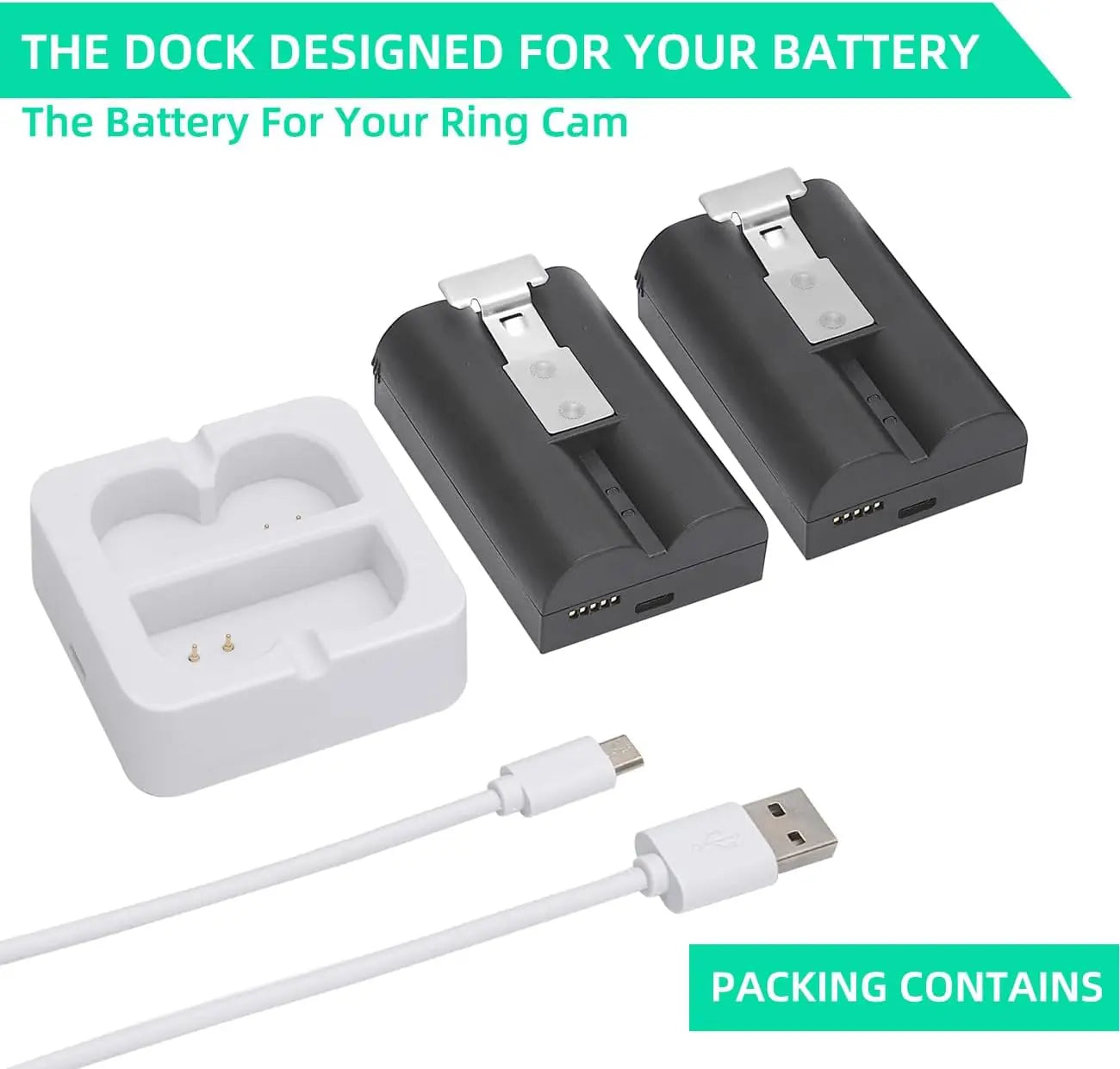 2-Pack 6040mAh Rechargeable Batteries with Charging Dock for Doorbells