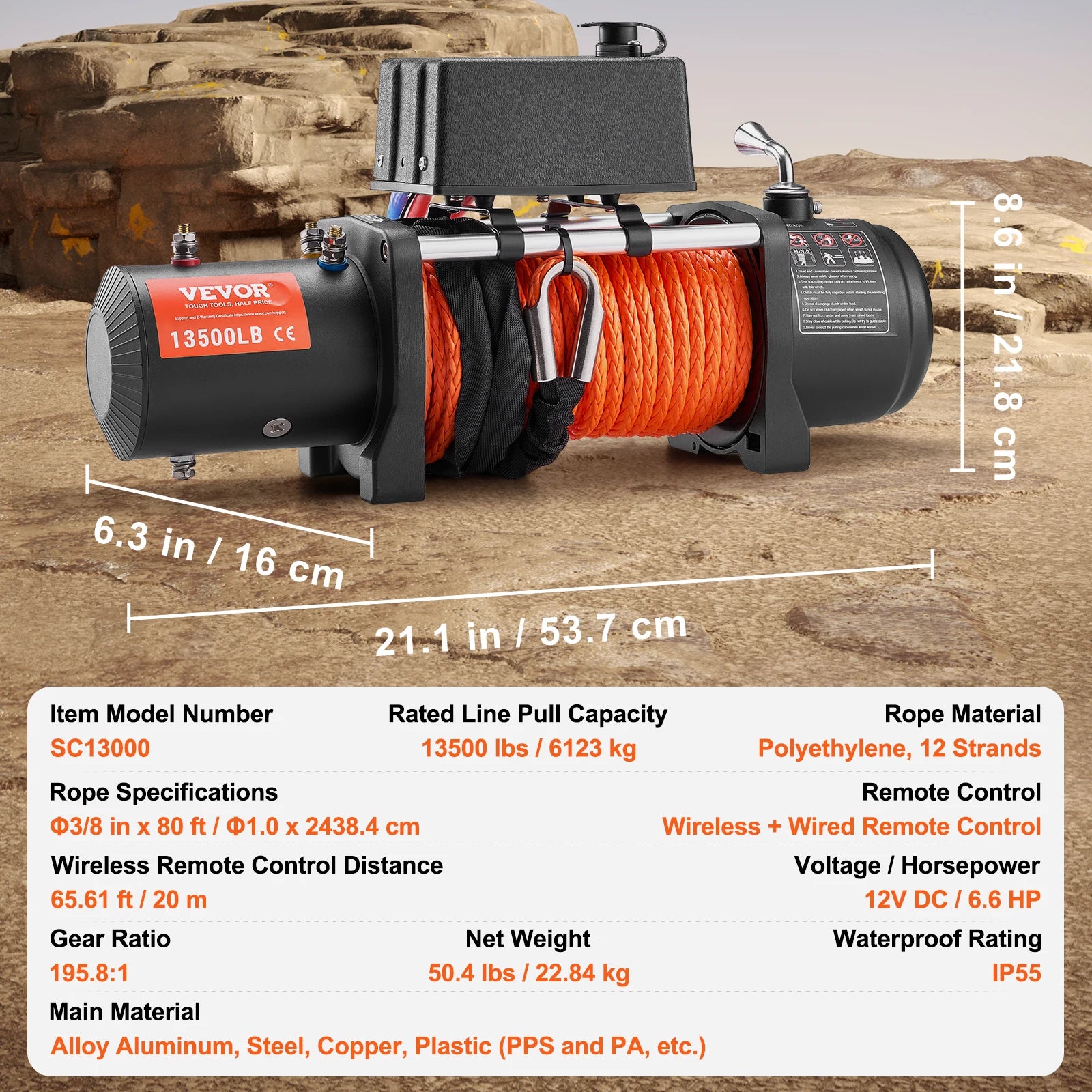 13500 lb Electric Winch with Synthetic Rope & Dual Remote Control
