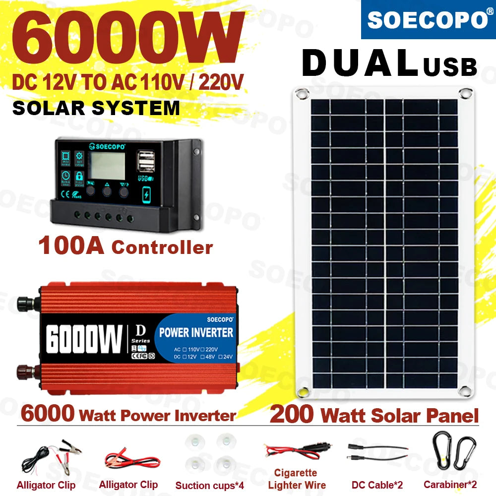 6000W Solcelleanlæg med inverter og 100A controller til off-grid brug