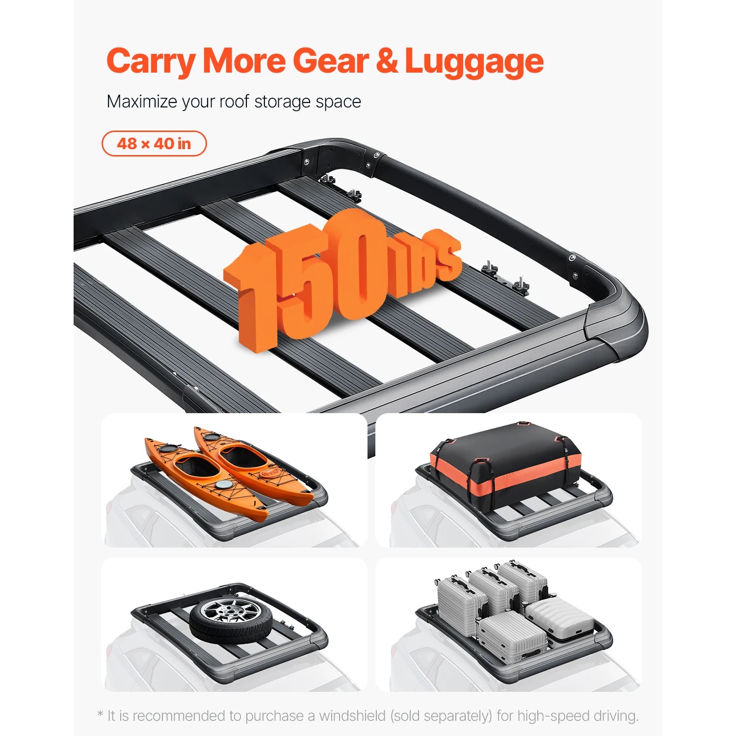 SucceBuy Roof Rack Cargo Carrier 48x40x5.6“ Universal Rooftop Cargo Basket Car Top Luggage Holder Anti-Rust Alloy Steel for Car