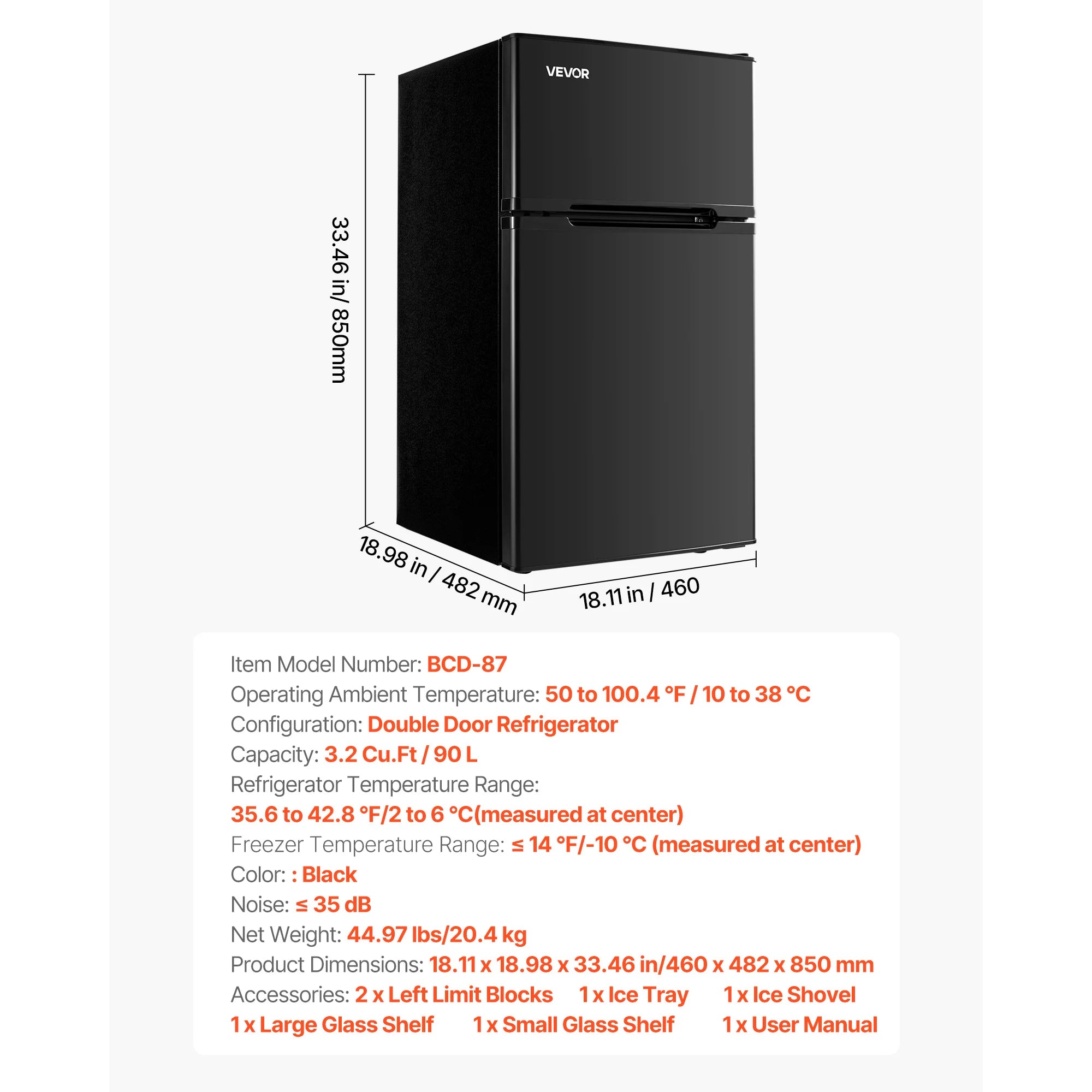 Mini Fridge with Freezer 3.2 Cu.Ft Two Door Compact Refrigerator