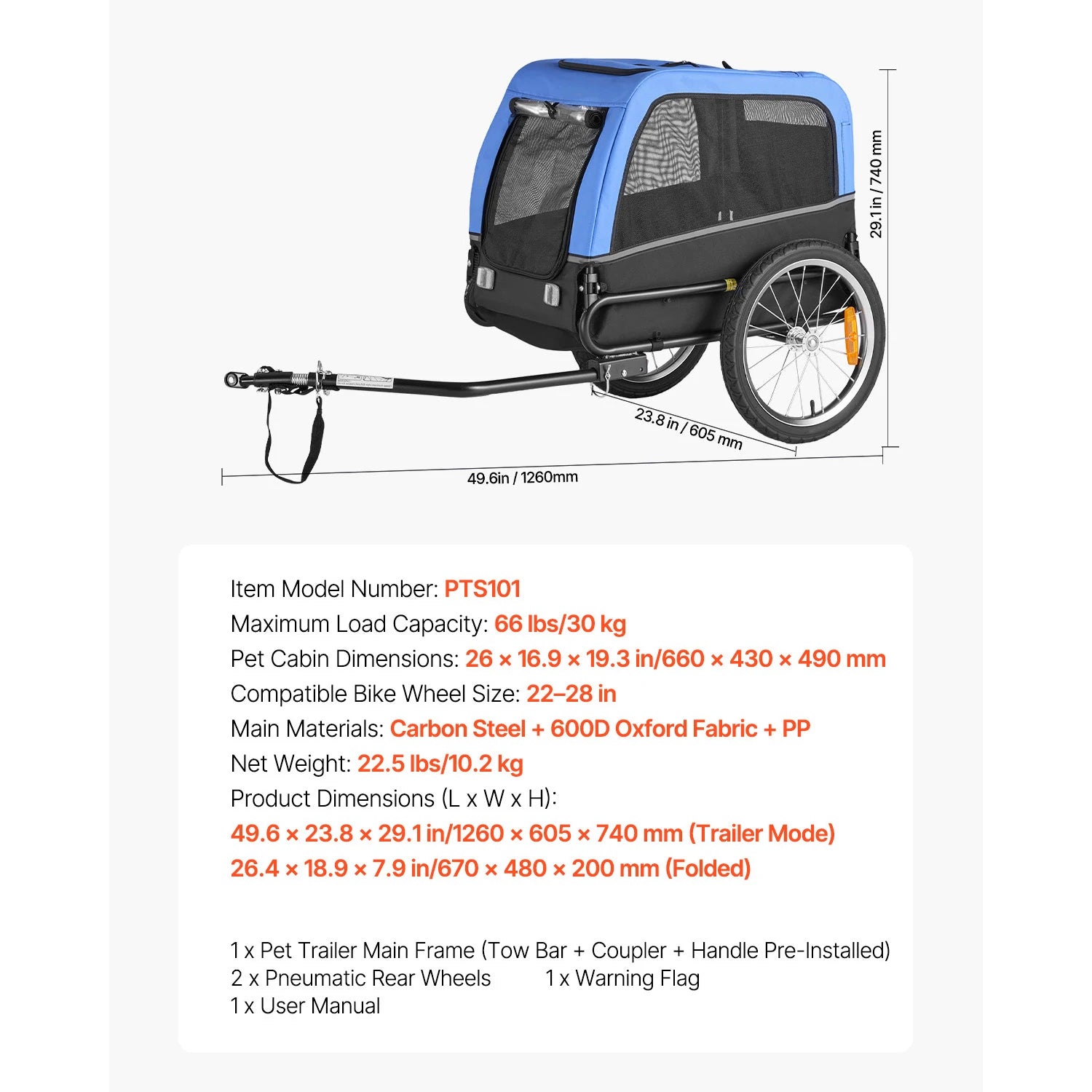 SucceBuy 66/88 lbs Dog Bike Trailer Easy Folding Frame Pet Cart Bicycle Carrier with Coupler & Reflector for Small & Medium Dogs