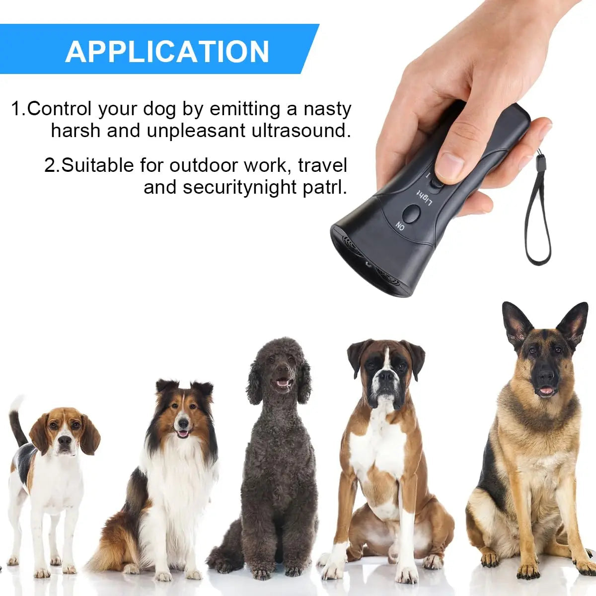 Rechargeable Ultrasonic Dog Barking Deterrent Trainer with LED Light Stop Bark Control Device for Pets Training