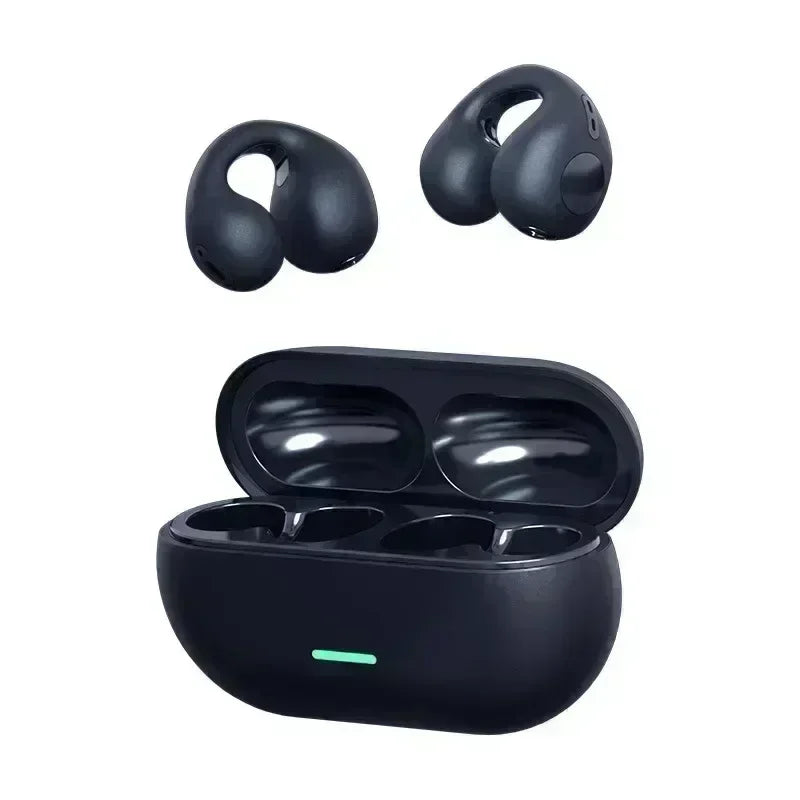 Bluetooth 5.3 Open-Ear Clip Earbuds with Multipoint and Charging Case