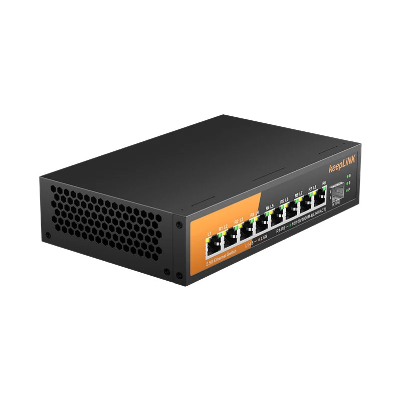 KeepLiNK 9-Port Multi-Gigabit Switch with 8-PoE 2.5Gb Ethernet and 1-SFP+ 10Gb Uplink
