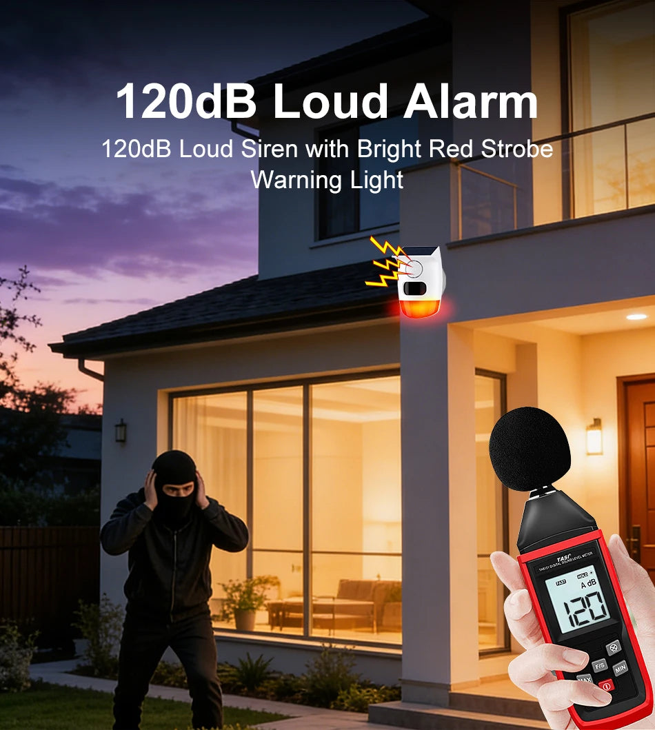 Solar Motion Sensor Alarm with 120dB Siren
