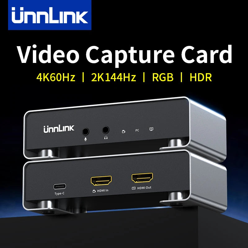 Unnlink 4K 60Hz 2K 144Hz Video Capture Card HDMI USB Recording Box Streaming Gaming / HDR Passthrough for PS5/4 Xbox Camera PC