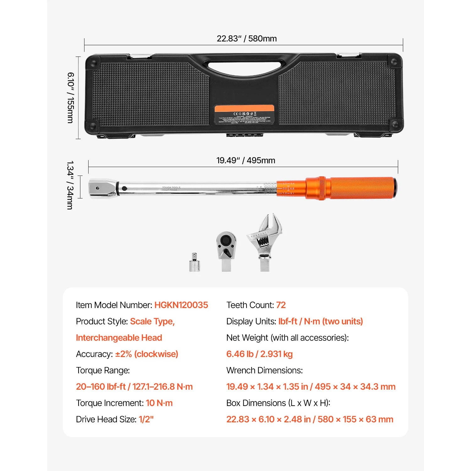 Adjustable Click Torque Wrench Set with Dual Scale Precision