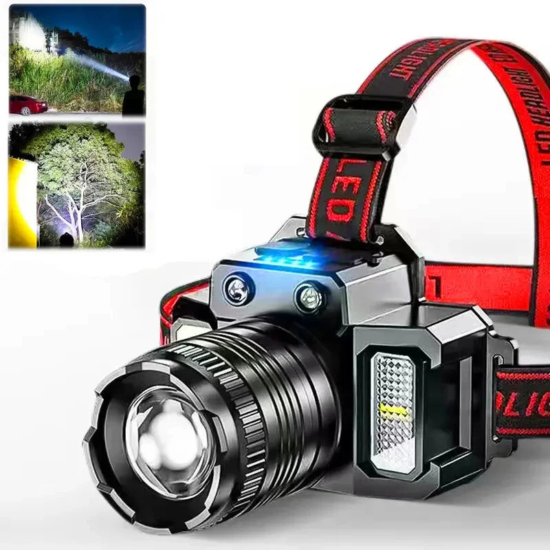 Rechargeable LED Headlamp with Front and Side Lights