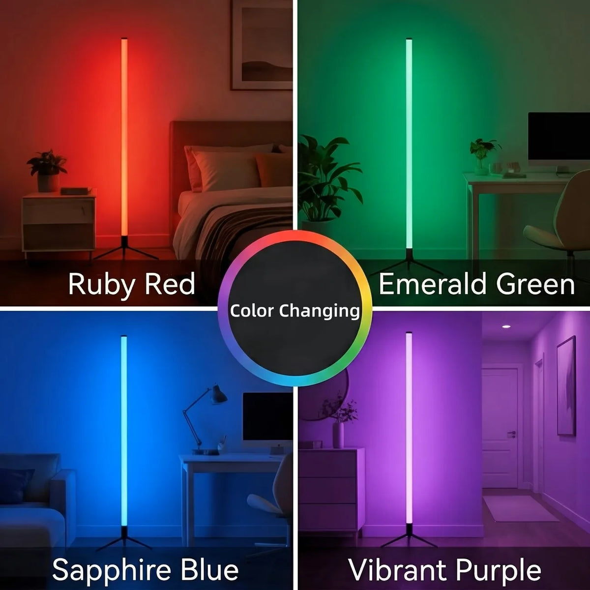 Rohová stojacia lampa RGB so svetelnými efektmi synchronizovanými s hudbou