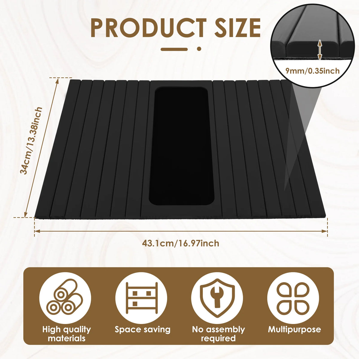 Tabuleiro de madeira para braço de sofá, design dobrável, resistente e robusto, prático para arrumação em casa