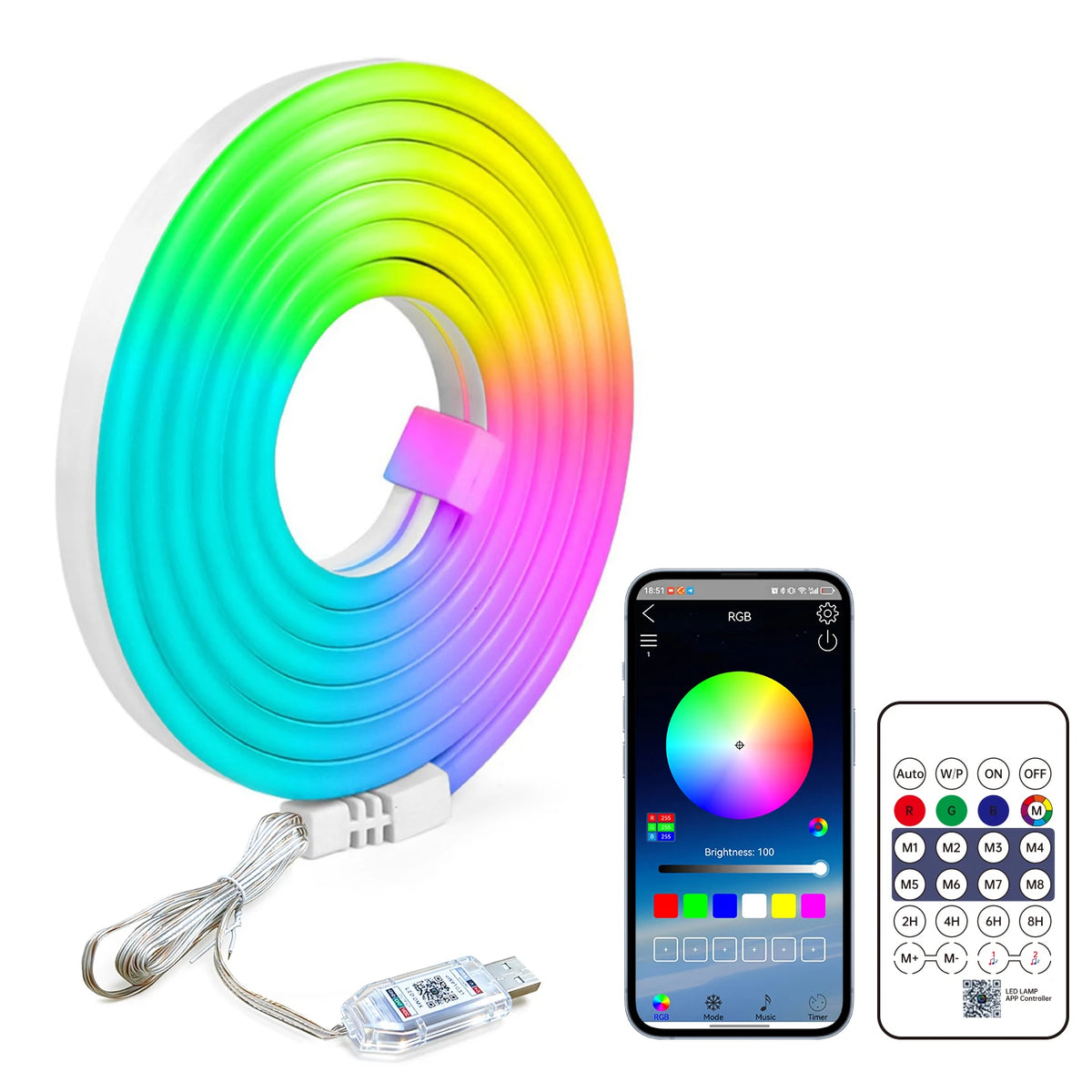 USB RGBIC Neon Light Rope with App and Remote Control