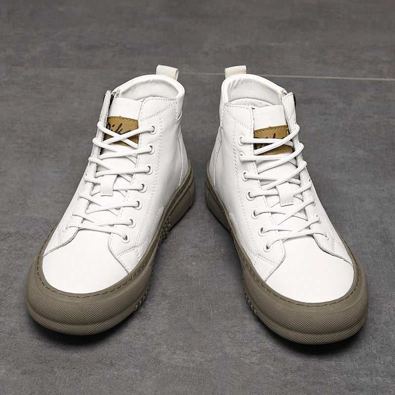 Bubuk Men's Spring and Autumn Style White Sneakers, New Trendy Versatile High-Top Sneakers, Summer Fashion Casual Men's Shoes, Breathable and Durable Sneakers
