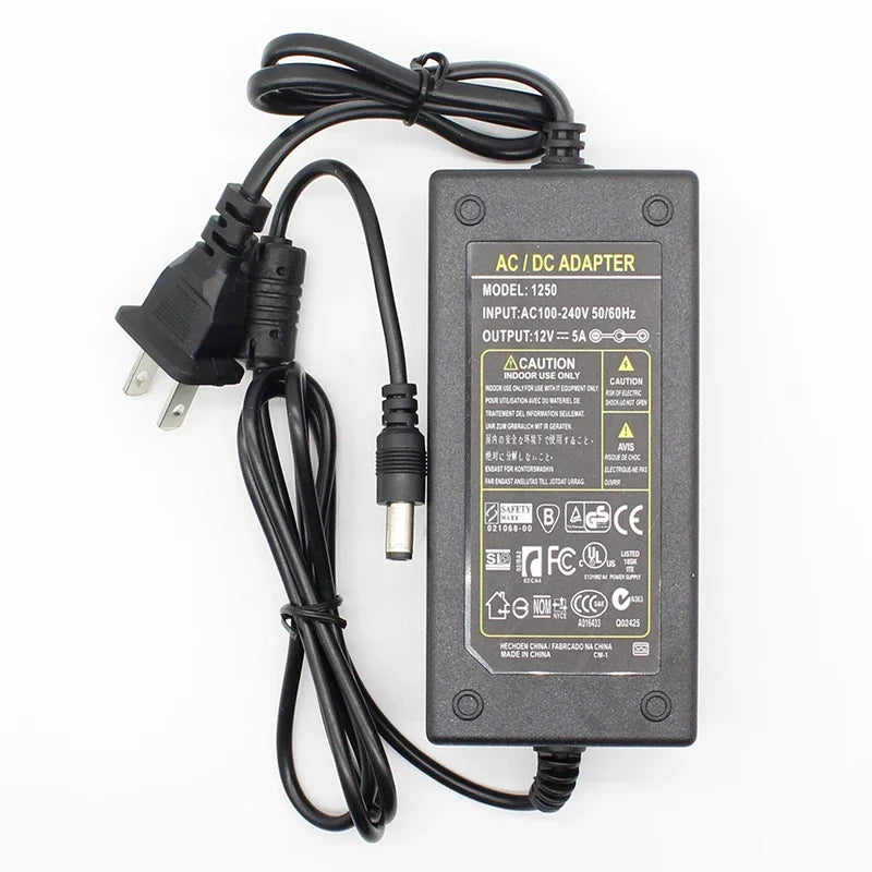 1pcs 12V5A New AC 100V-240V 60W Converter Power Adapter DC12V 5A 2.1mm-2.5mm*5.0mm DC Plug Power Supply Adapter