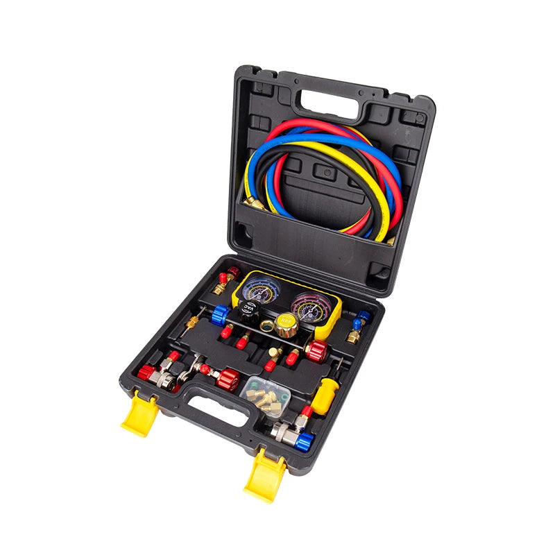 4-Wege Saug- Manometer-Diagnose-Set R134a R22 R410a R32 für Auto-Klimaanlage Kältemittelgas