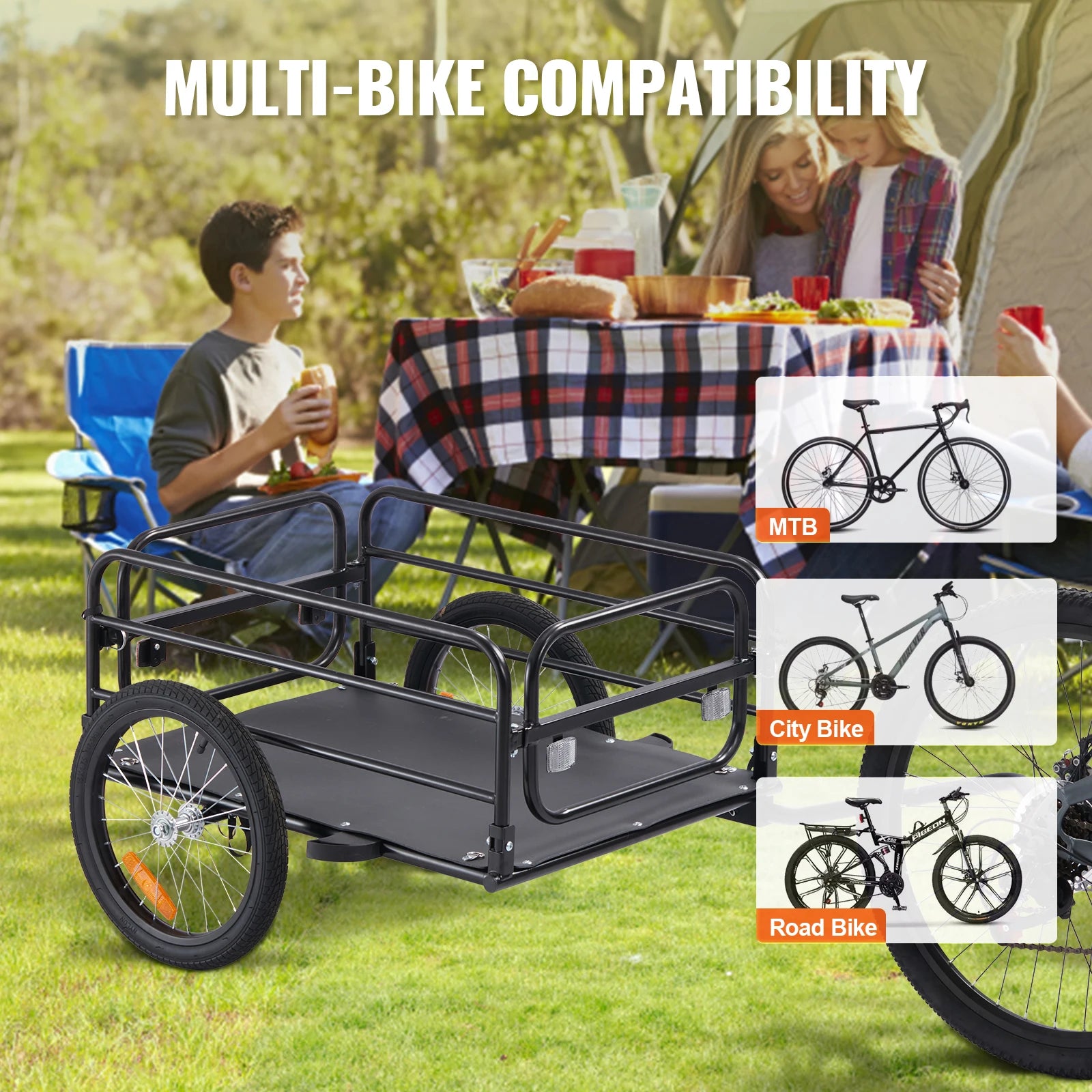 Remorque vélo pliable pour charge de 160 lbs avec roues de 16"