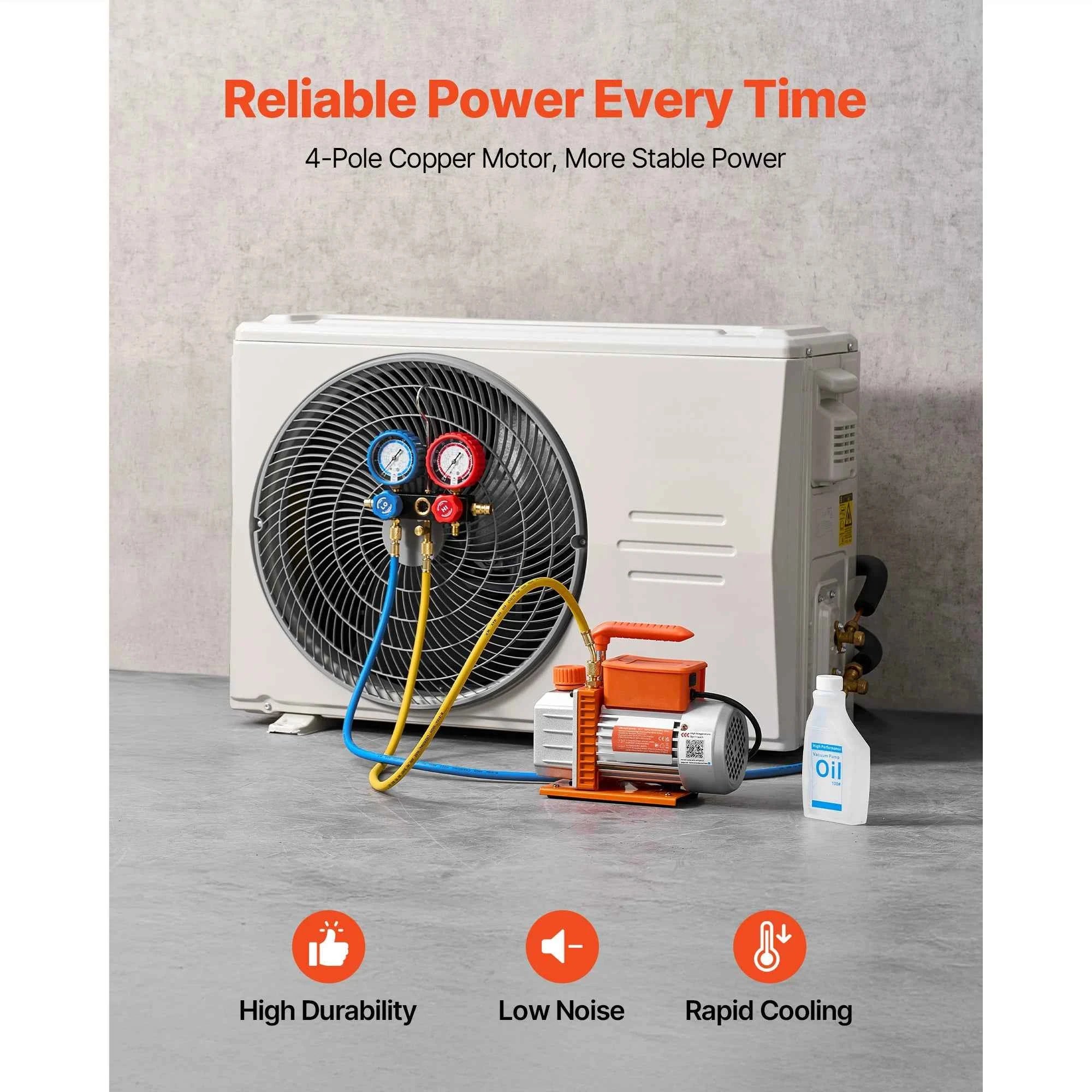 VEVOR AC Vacuum Pump and Gauge Set 3.5CFM 1/4HP / 4.5CFM 1/3HP Single Stage or 7CFM 3/4HP Two Stage for HVAC Air Conditioning