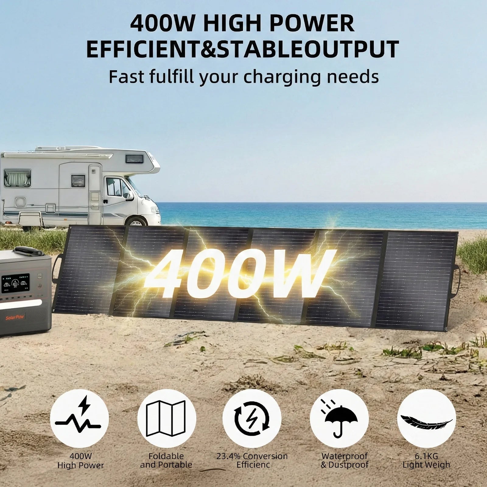 400W foldbart solpanel højtydende oplader til off-grid strøm