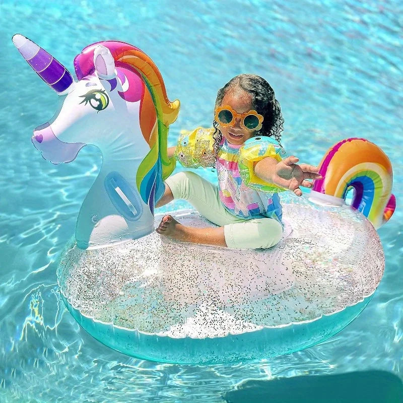 Joyfy Unicorn Pool Float with Glitter and 2 Handles