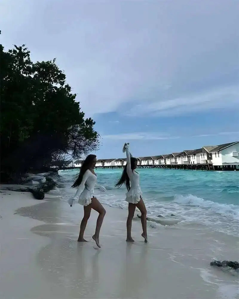 Blifanbo Flare Sleeve Ruffle Sexy V Neck Mini Dress Women Robe Irregular Single-breasted High Waist Slim A-line Club Dress