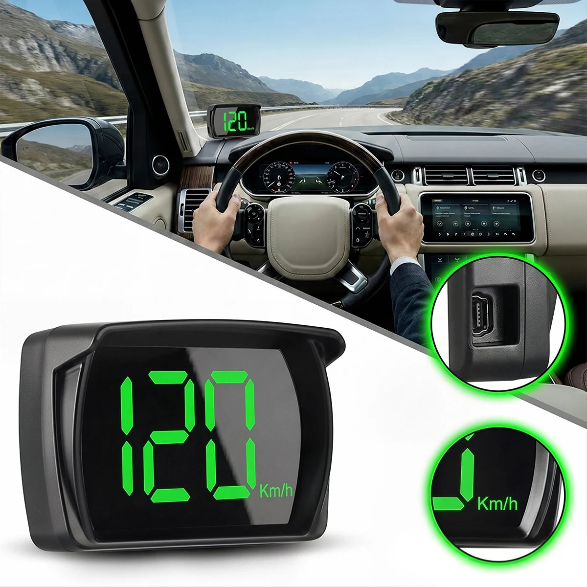 USB GPS Dashboard Speed Display with Large Green LED Digits