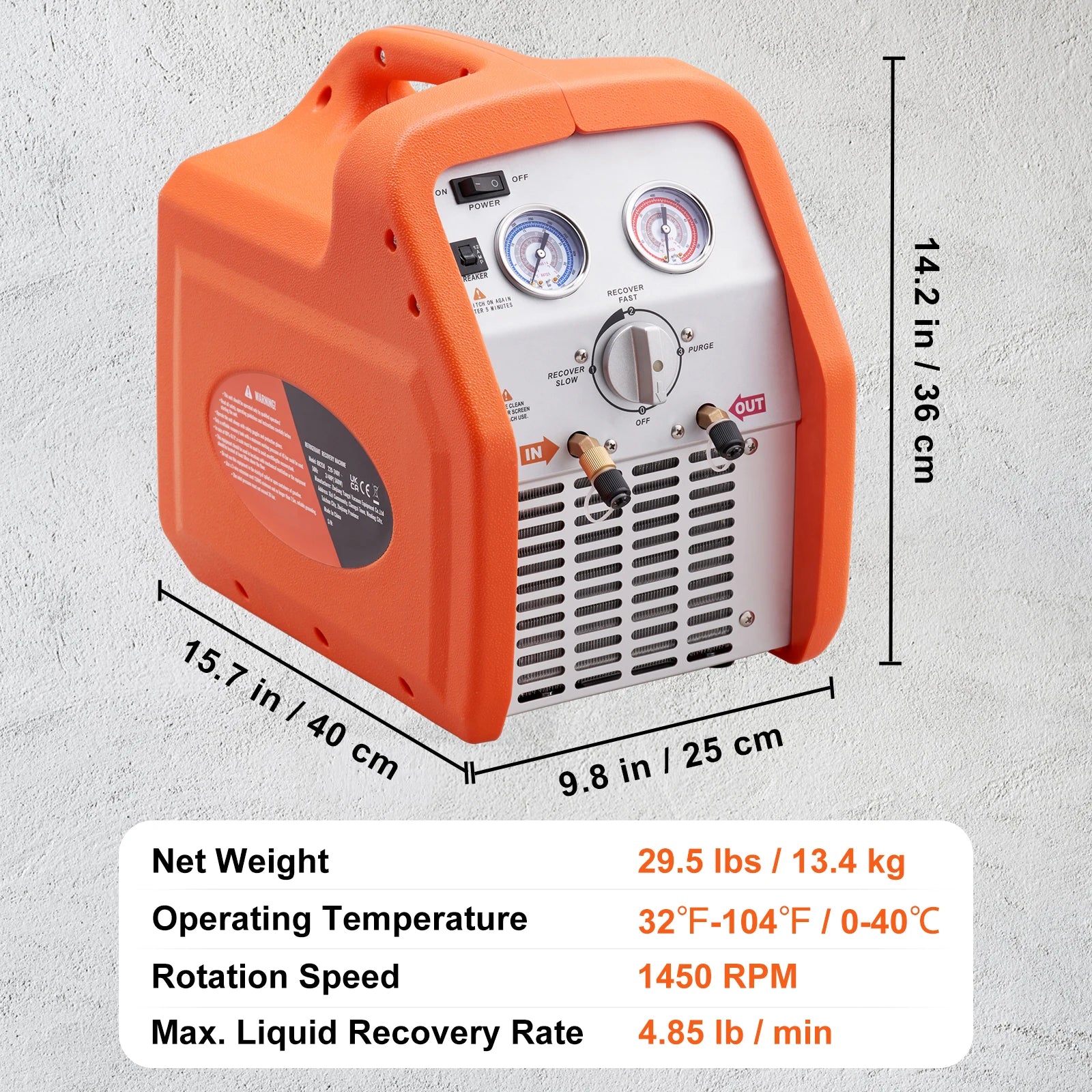 3/4HP–1HP Refrigerant Recovery Machine for AC & Automotive HVAC