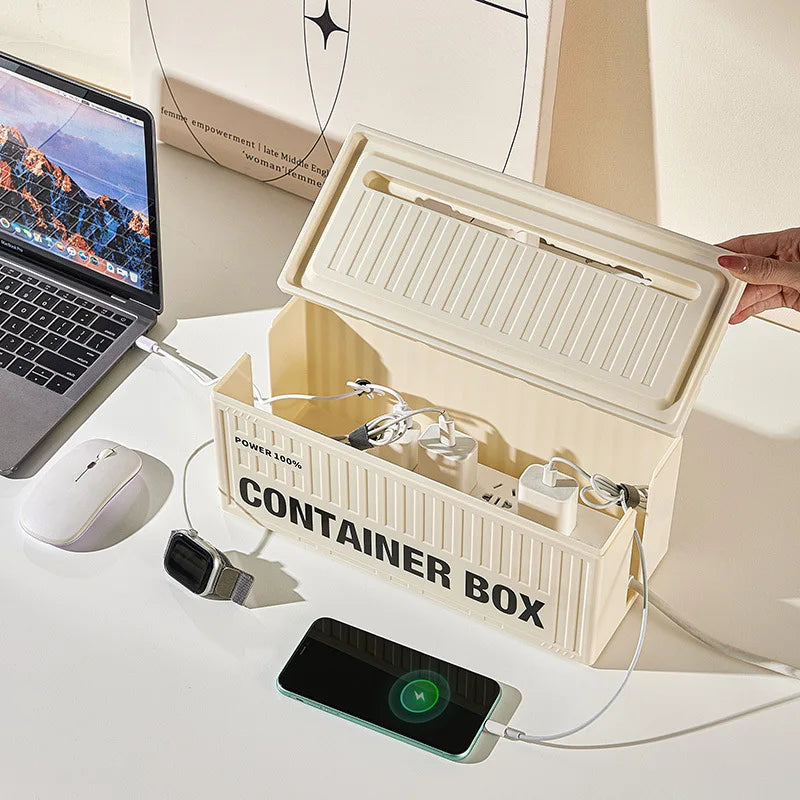 Cable Management Box with Phone Stand Lid