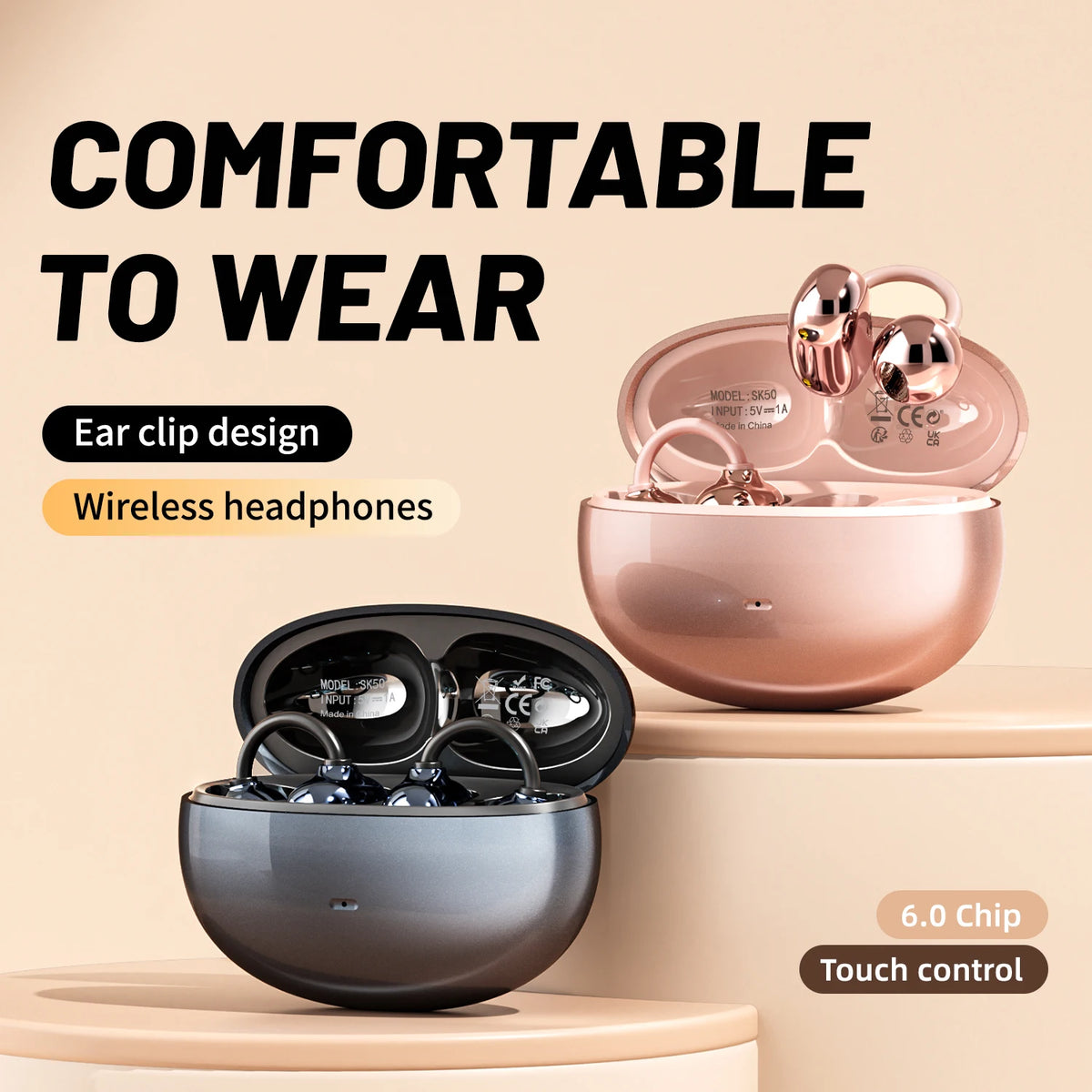 Open Ear Clip Wireless Bluetooth Earbuds with Mic