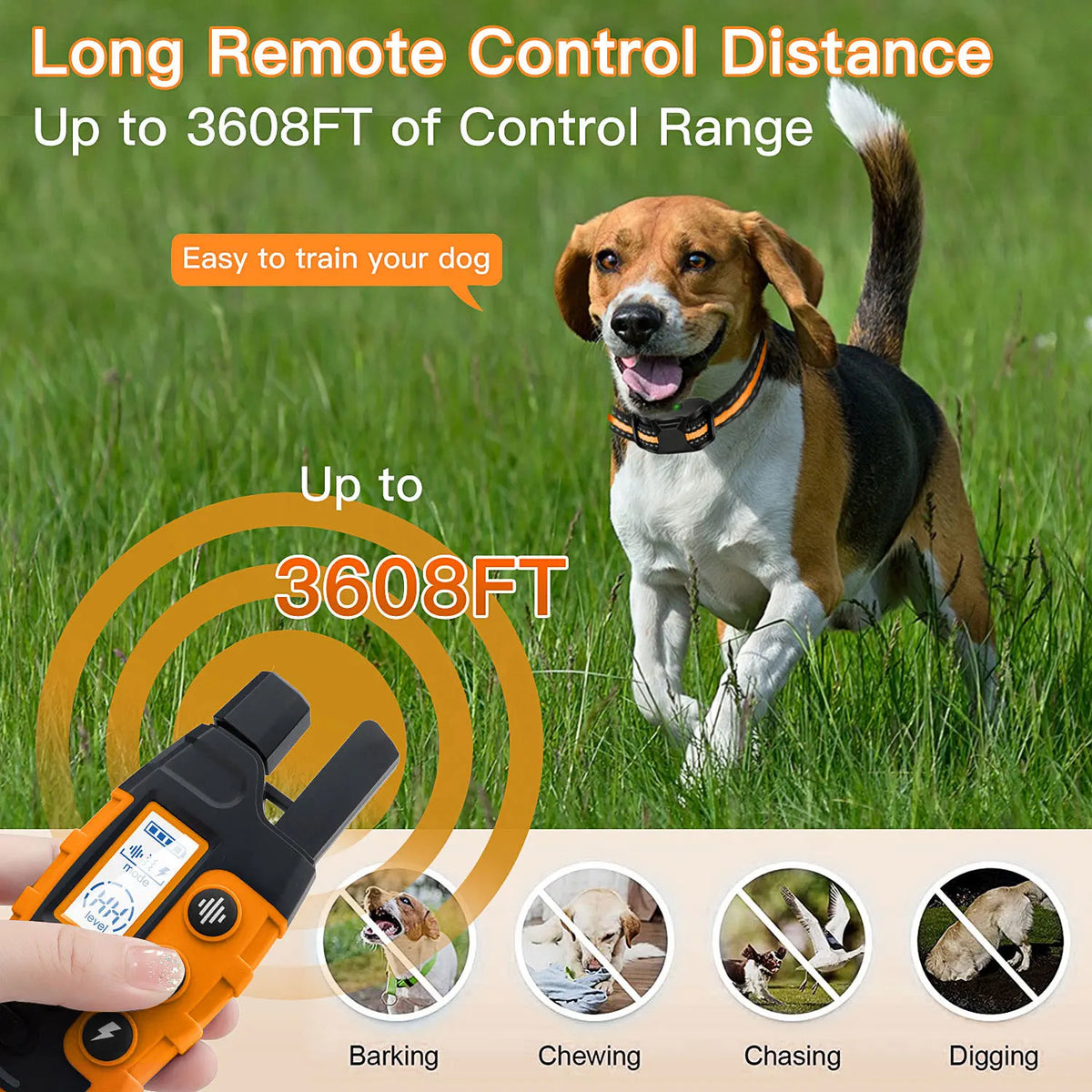 Electric Dog Training Collar Waterproof Remote Control with Vibration, Sound and Shock