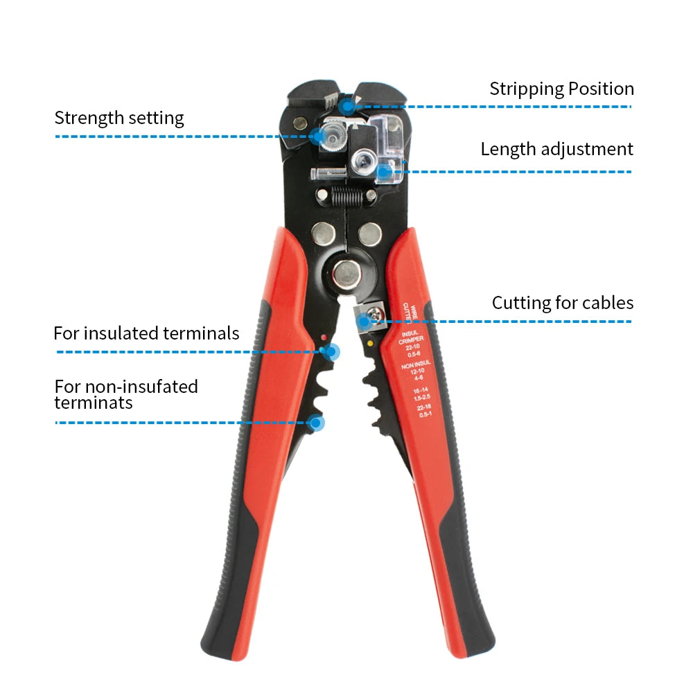 Automatic Wire Stripper, Cutter and Crimper, AWG 10–24