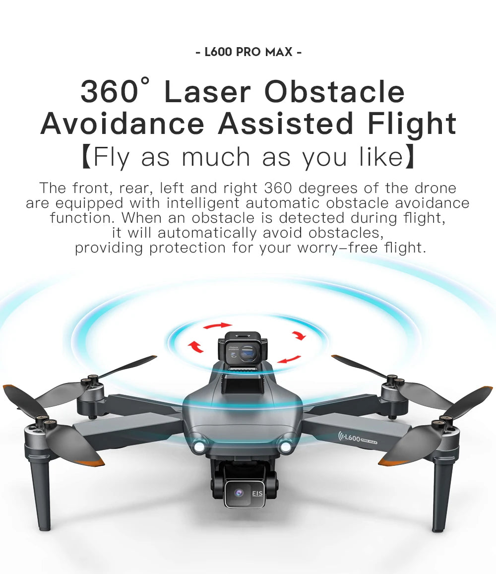 New L600 PRO MAX/PRO GPS Drone 5KM 4K Professional HD Dual Camera 3-Axis Gimbal 360° Obstacle Avoidance Brushless Quadcopter Toy