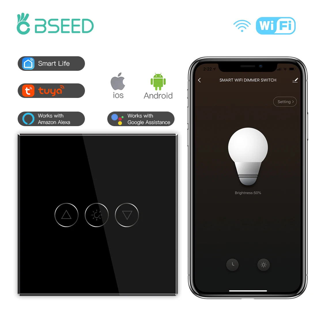 Tuya WiFi Glass Dimmer Switch - Neutral Required