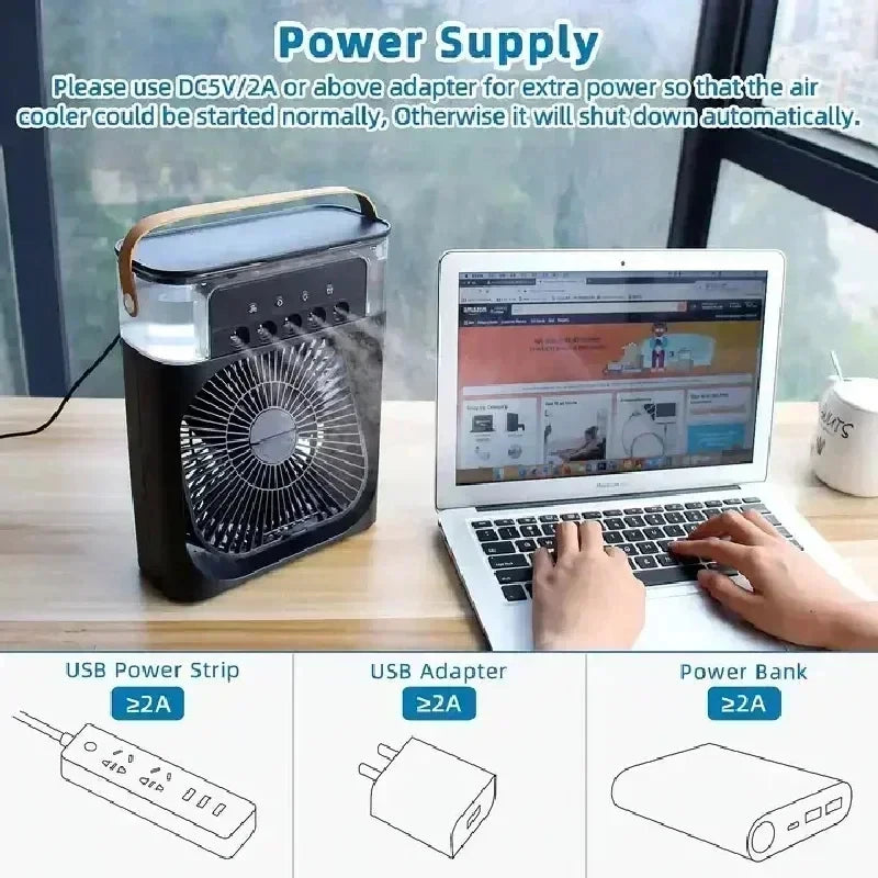3-in-1 Mini Air Cooler Fan with Humidifier and Night Light
