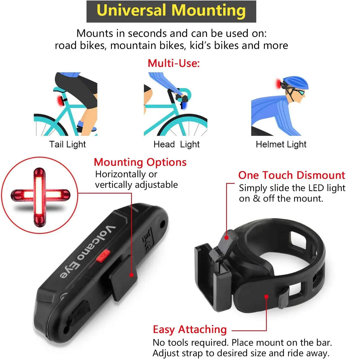 Faro trasero de bicicleta recargable con COB