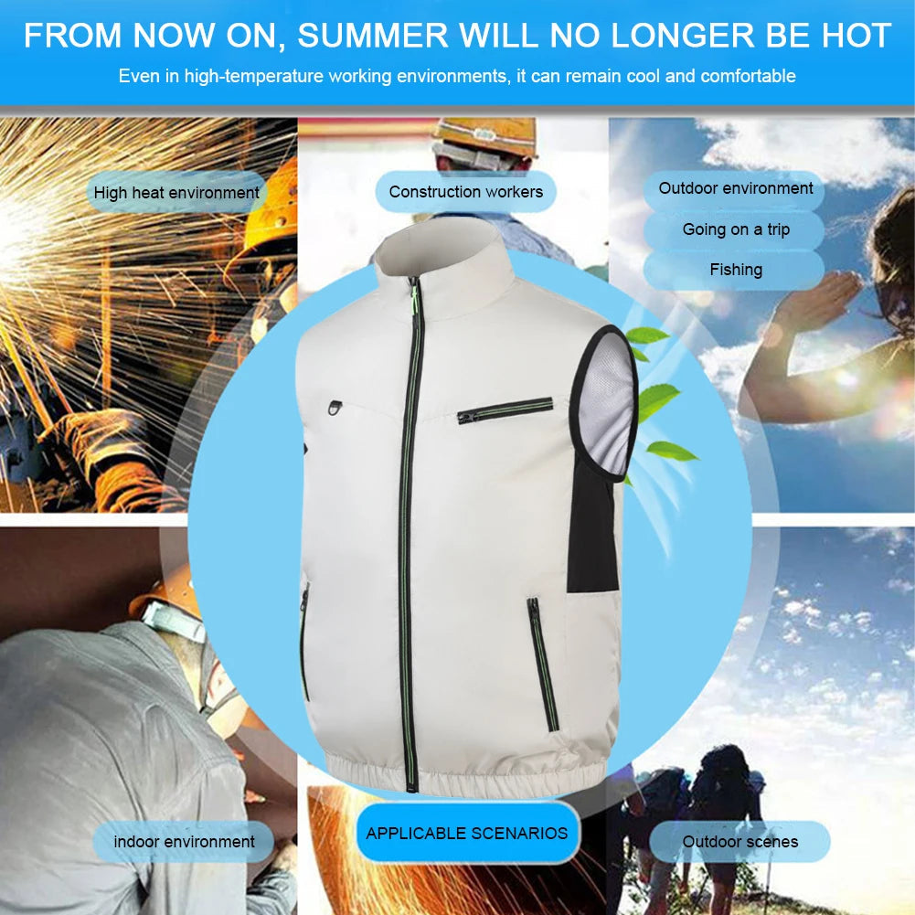 Cooling Vest Ice Fan Vest Heat Resistant for Summer Camping Fishing Hot Weather Work Fishing Vest Hiking Air-conditioned Clothes