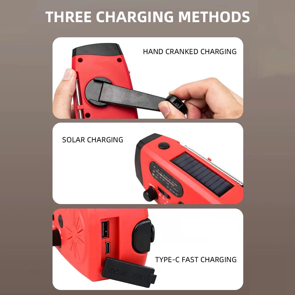 Portable Solar and Hand-Crank Radio with Light