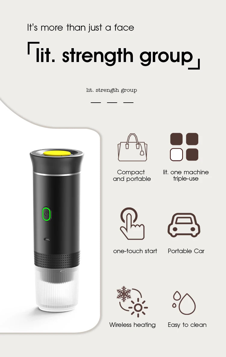Portable Rechargeable Espresso Maker for Capsules & Ground Coffee