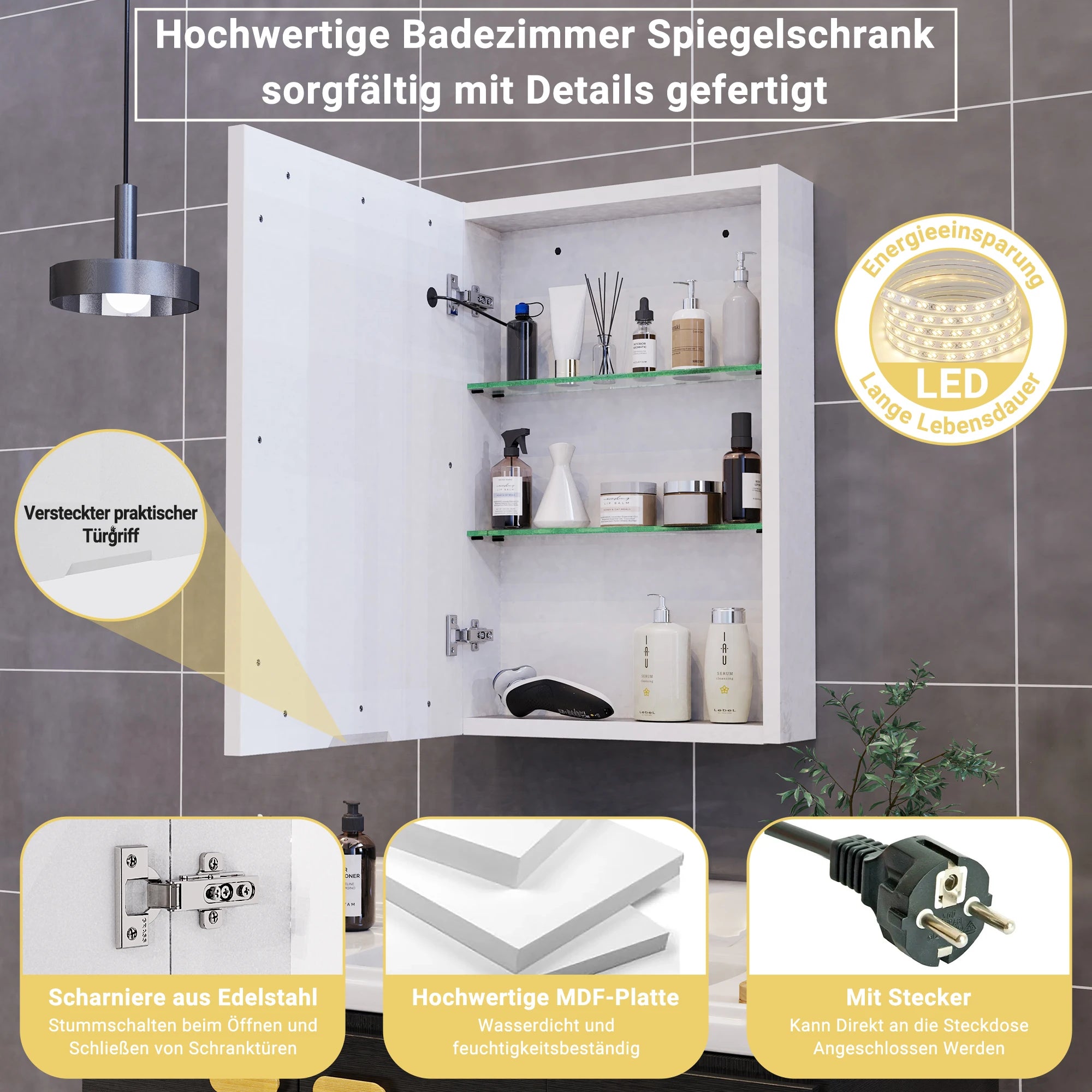 LED Bathroom Mirror Cabinet 80cm Wall Mounted with Storage Shelves