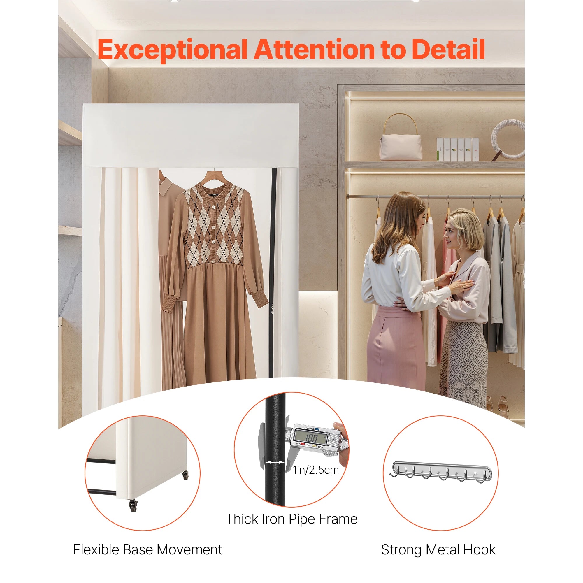 Mobile Fitting Room with Thick Privacy Curtains & Rolling Casters