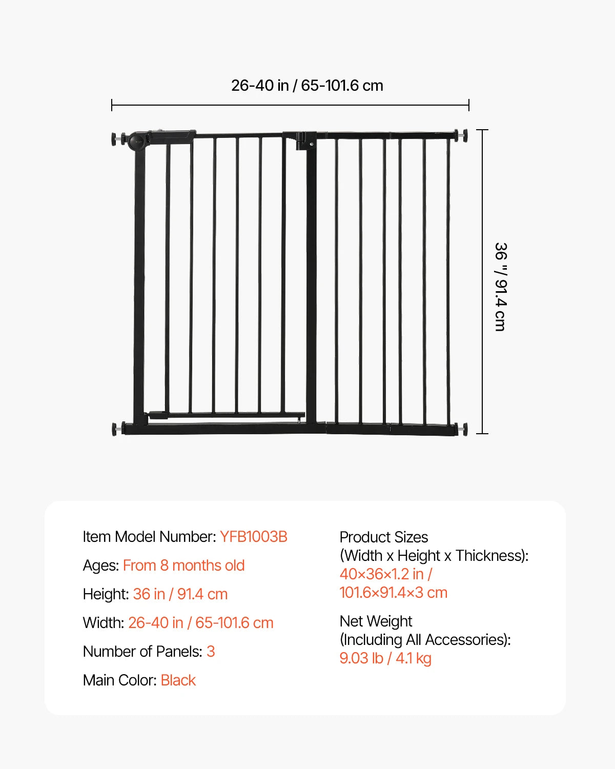 Adjustable Baby Gate with Auto-Close Door for Stairs and Doorways