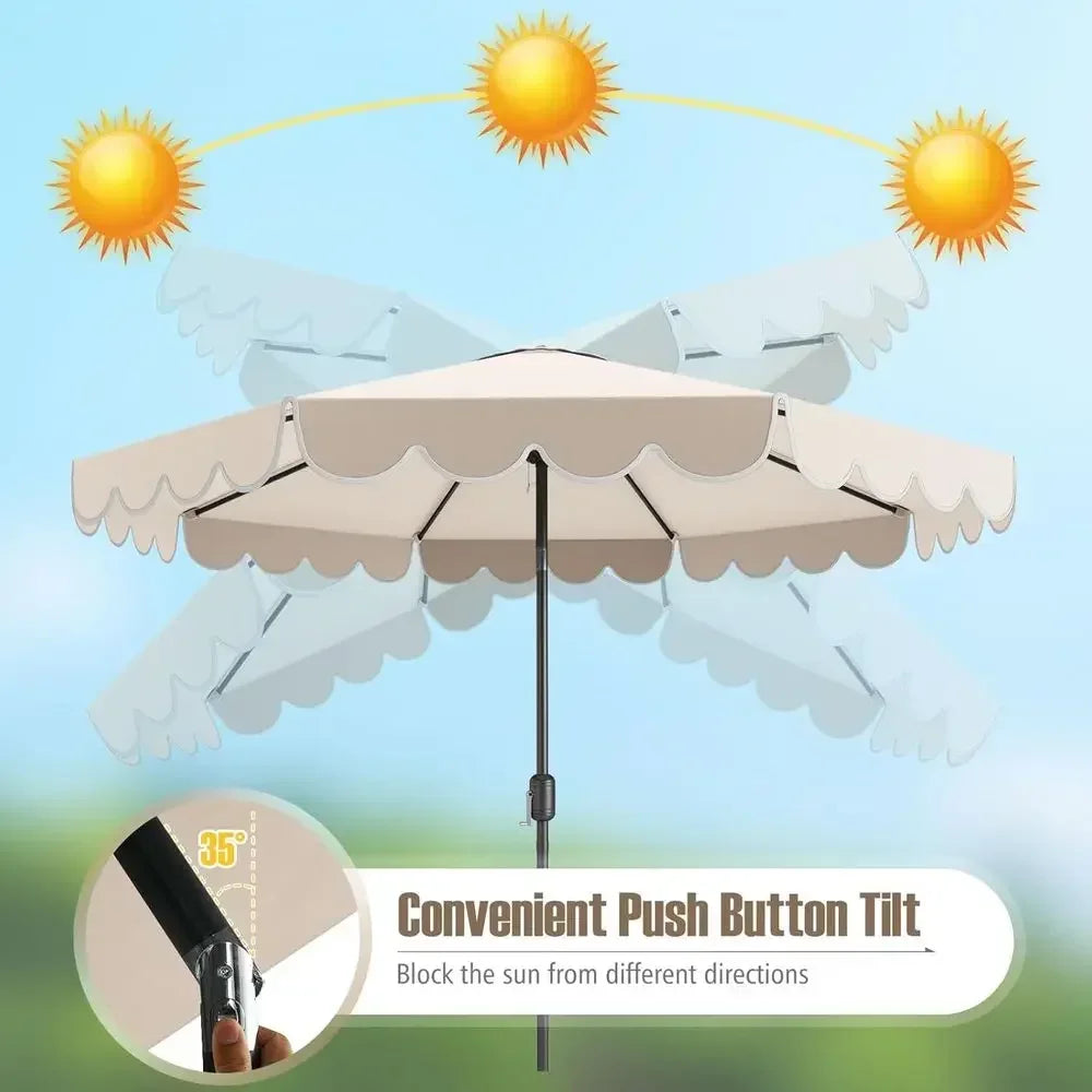 10-Foot 2-Tier Scalloped Patio Umbrella with Crank and 8 Ribs