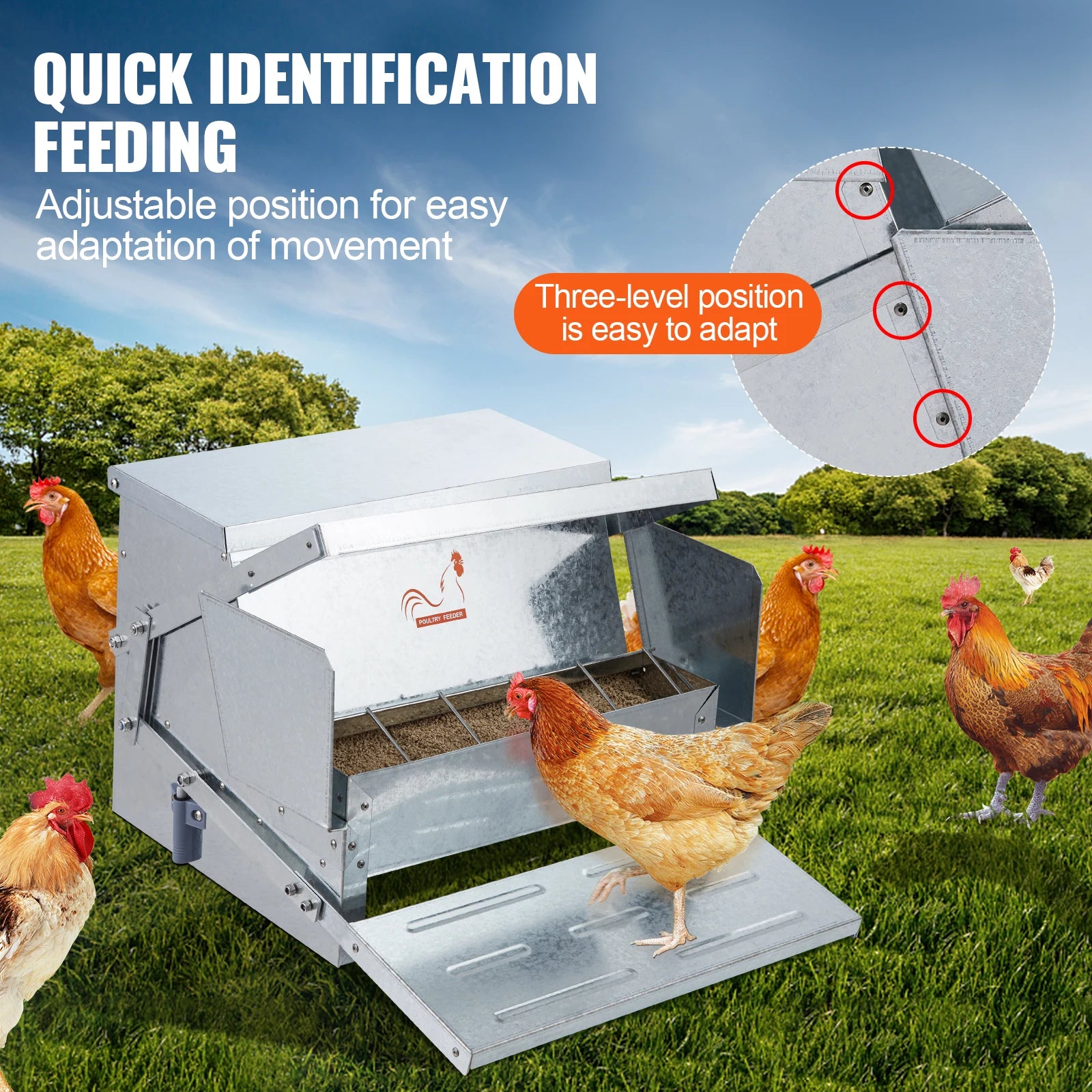 SucceBuy automatisk kycklingfoderautomat med 25 lb kapacitet, matar 10 kycklingar upp till 11 dagar, galvaniserad stål aviaryfoderkopp