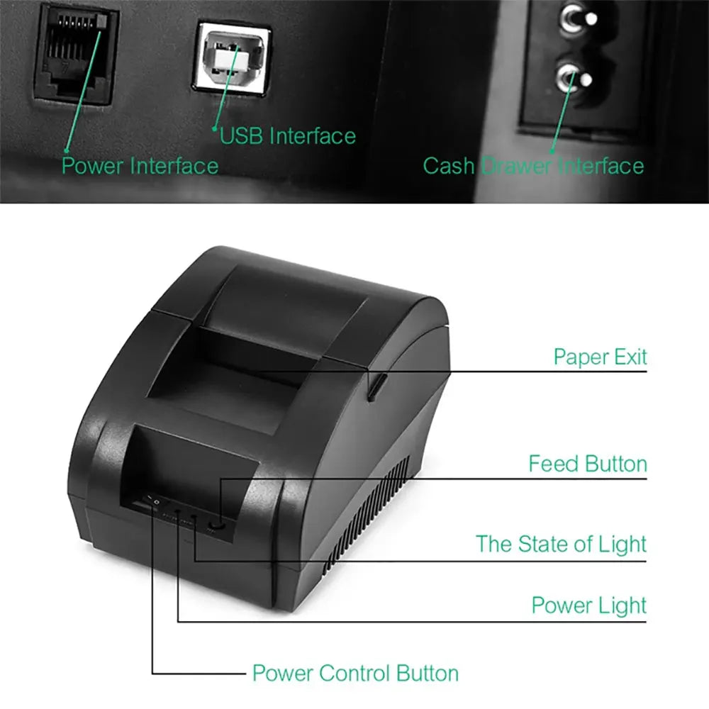 Impresora térmica de recibos de 58 mm y opciones de papel