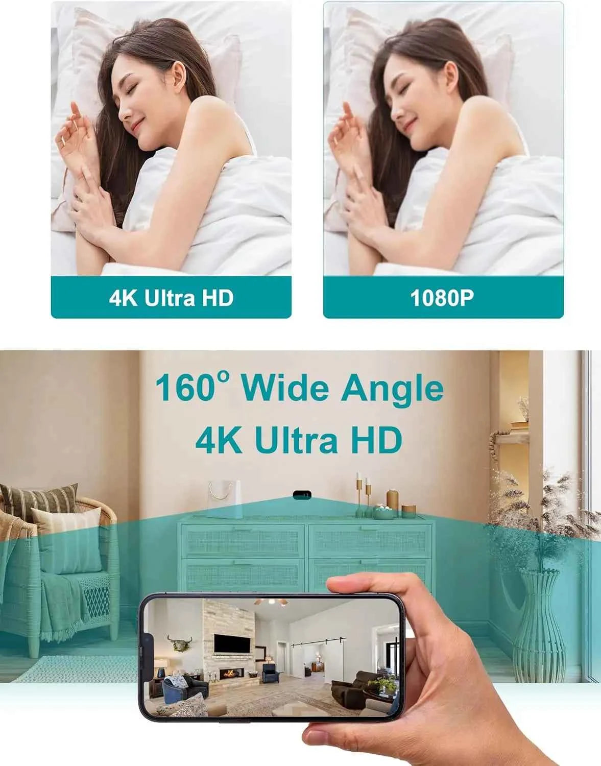 160° Wide Angle 4K HD Charger Camera with Motion Detection and App Control