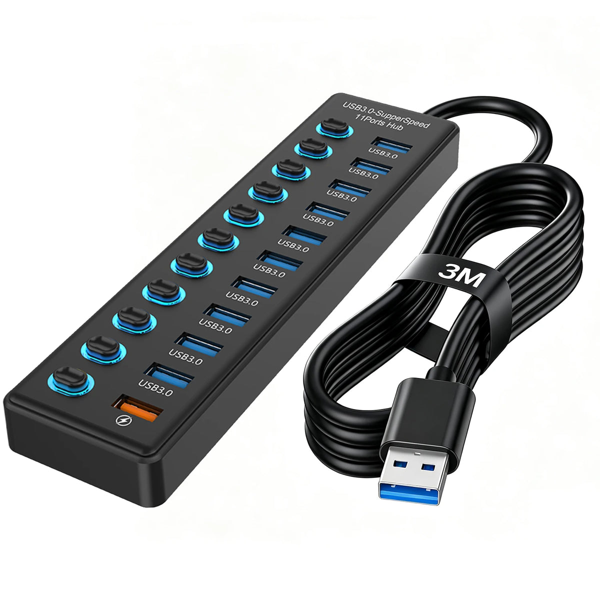 USB Hub with Long-Cable Options - Four to Eleven Ports