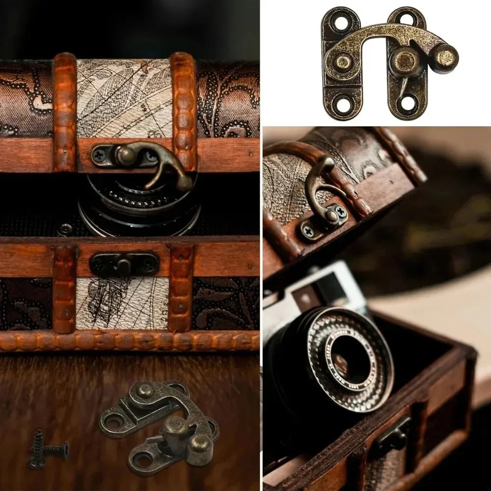 10STK/Beutel Vintage-Metallhardware Möbel Holzbox Lederbeutel Hardware dekorative Verschluss- Riegel- Schnappverschluss Schloss Vorhängeschloss Haken mit Schrauben