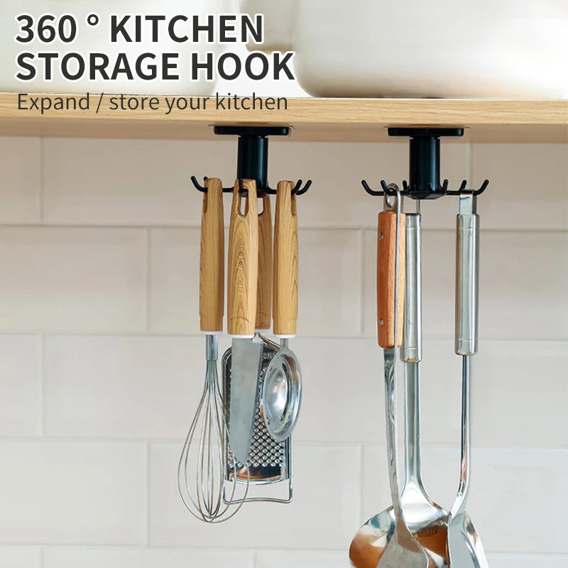 Rotating Wall-Mount Kitchen Utensil Hooks