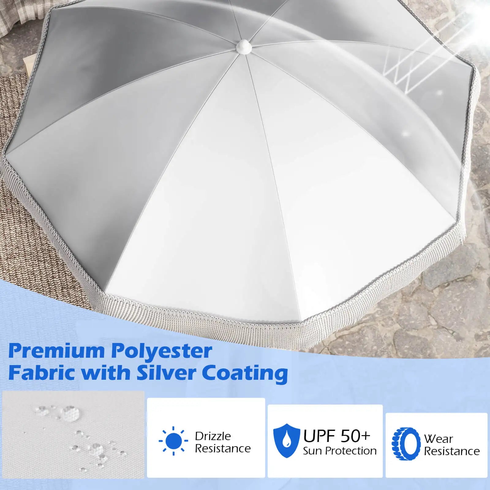 6.5 FT Patio Fringe Umbrella with Push-Button Tilt and Carry Bag