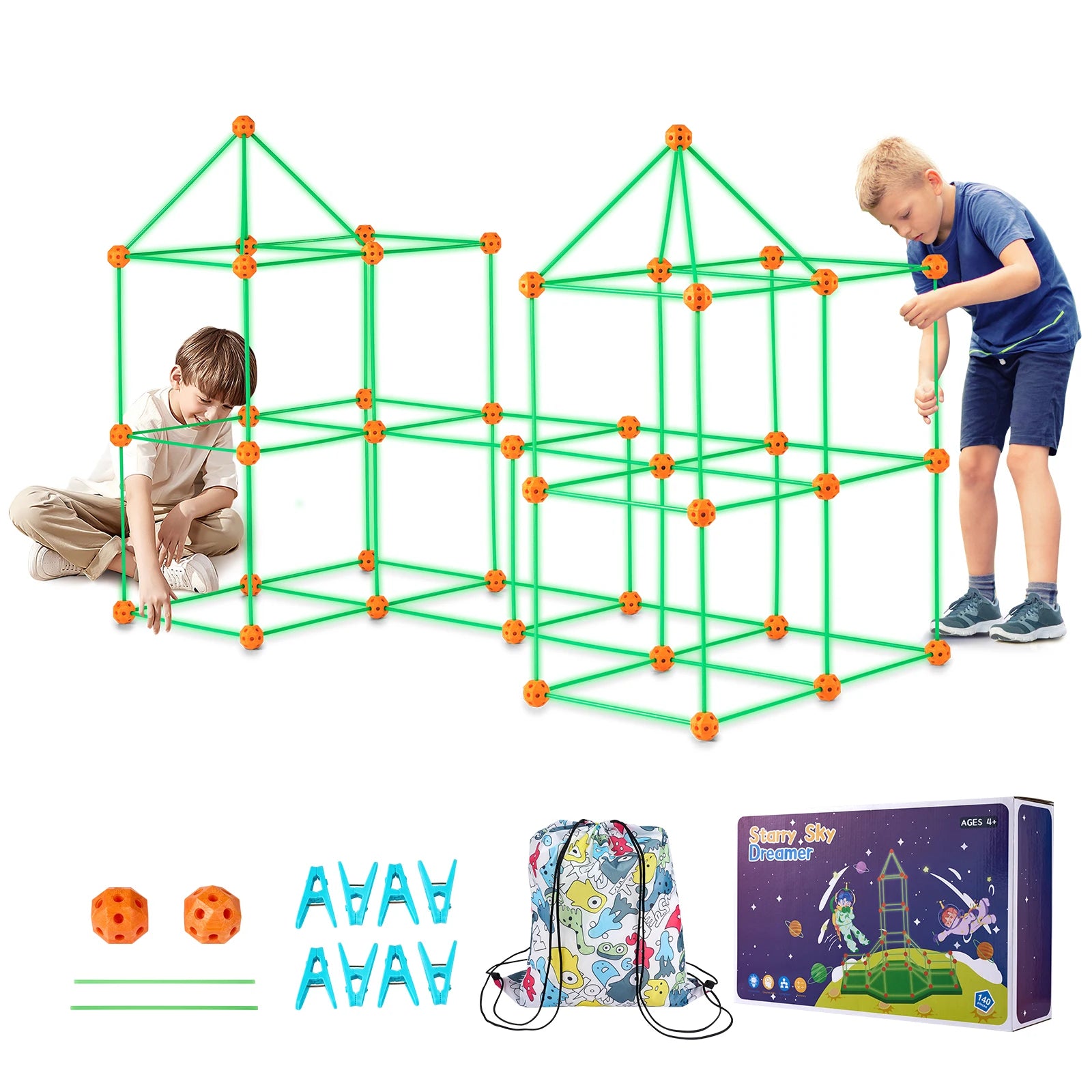 Set de construcție pentru copii cu bețe luminoase – set de joacă DIY de 140 piese